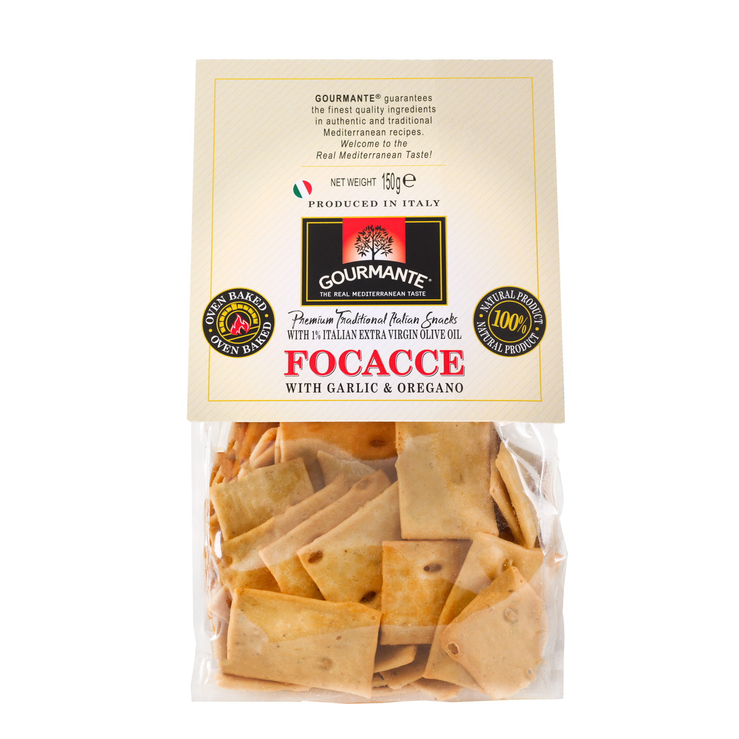 Crackers Focacce GOURMANTE, with garlic and oregano, 150 g
