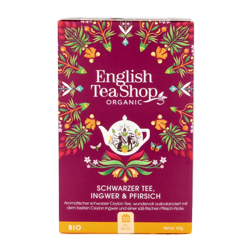 Black tea with ginger and peaches, 20 packs, organic