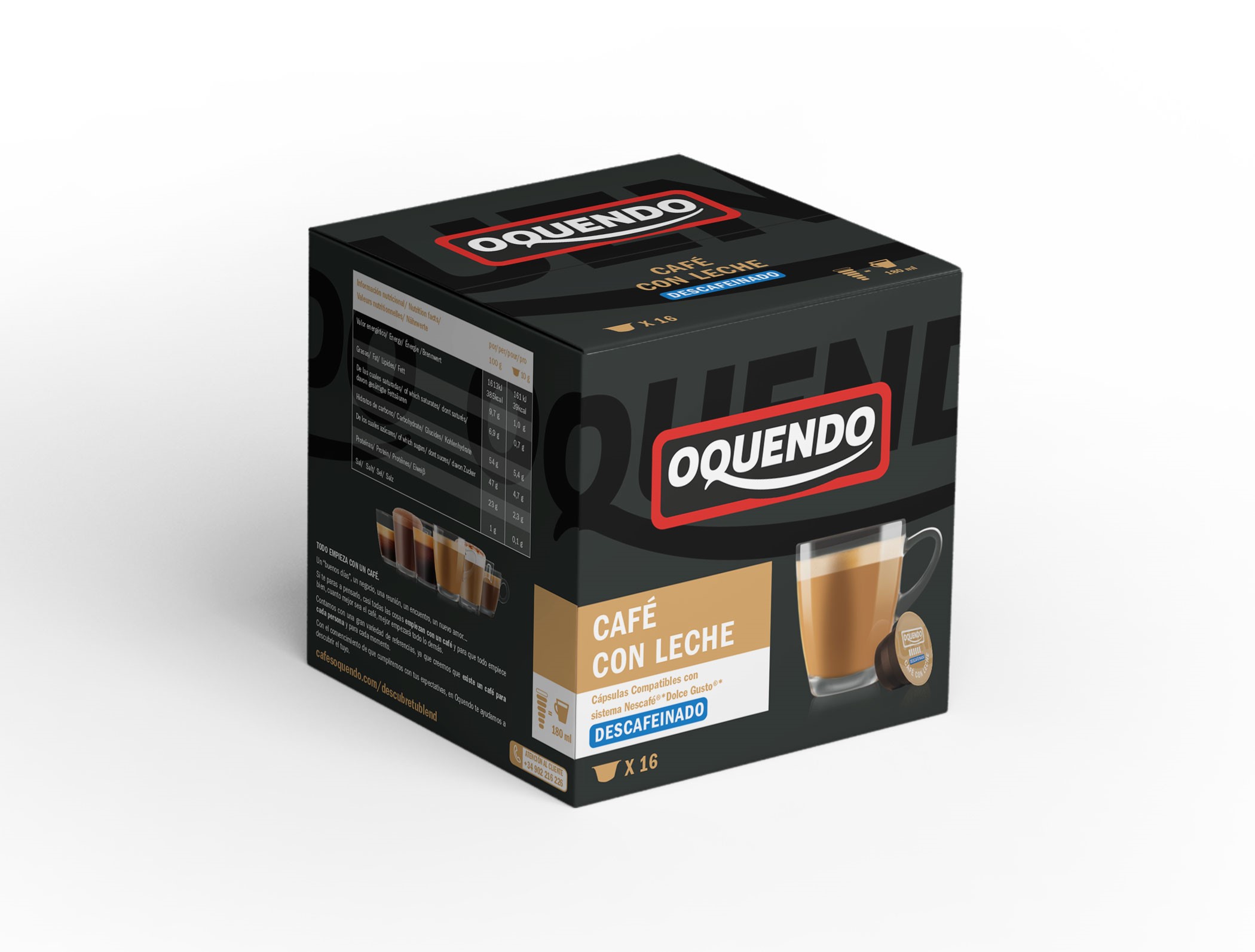 Coffee capsules OQUENDO, Caffé Latte  Decaffeinated, 16 pcs