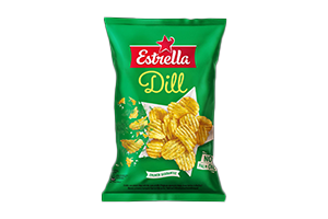 Vingiuoto pjaustymo bulvių traškučiai ESTRELLA su krapais, 130 g