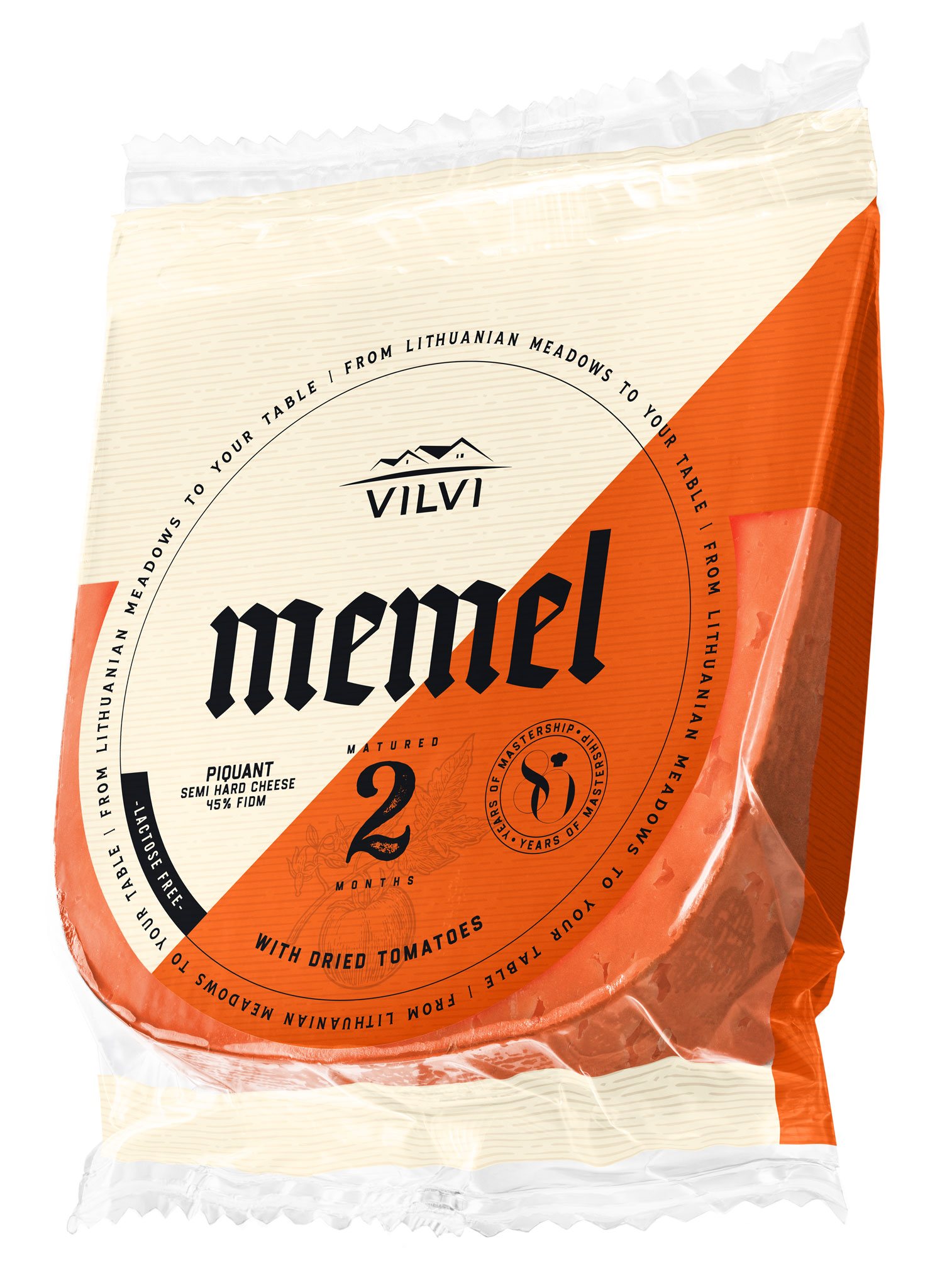 Semi hard cheese MEMEL Piquant with dried tomatoes, 45%, RSM, lactose free, 0.18 kg