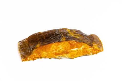 Hot smoked black halibut steaks, kg