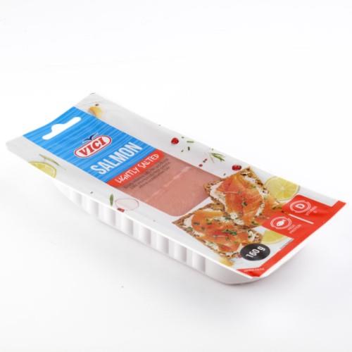 Salted salmon fillet pieces VIČI, skin on, 160 g