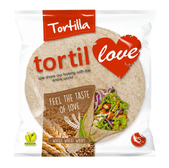 Whole grain tortilla TORTILLOVE, wheat and rye, 25 cm x 6 pcs, 360 g