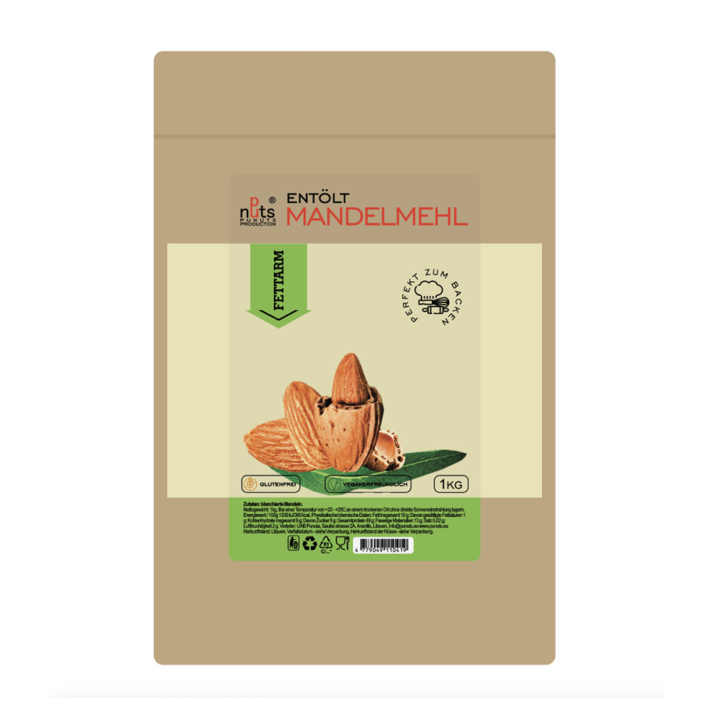 Blanširuotų migdolų miltai, nuriebinti, be glitimo