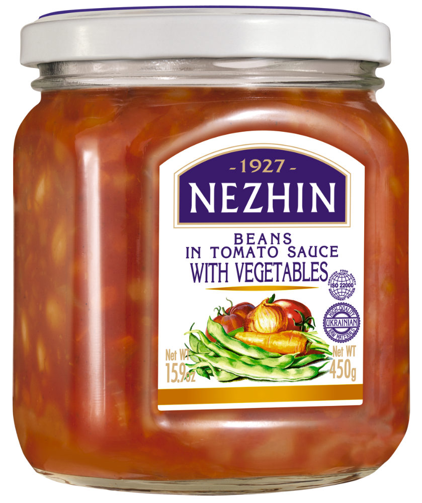 Pupelės pomidorų padaže NEZHIN, su daržovėmis, 450 g
