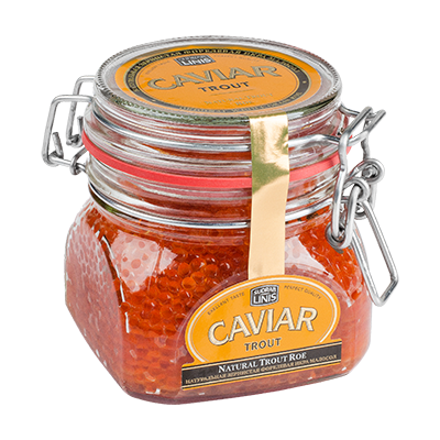Natūralūs upėtakių ikrai stikle SUDRABLINIS, 300 g