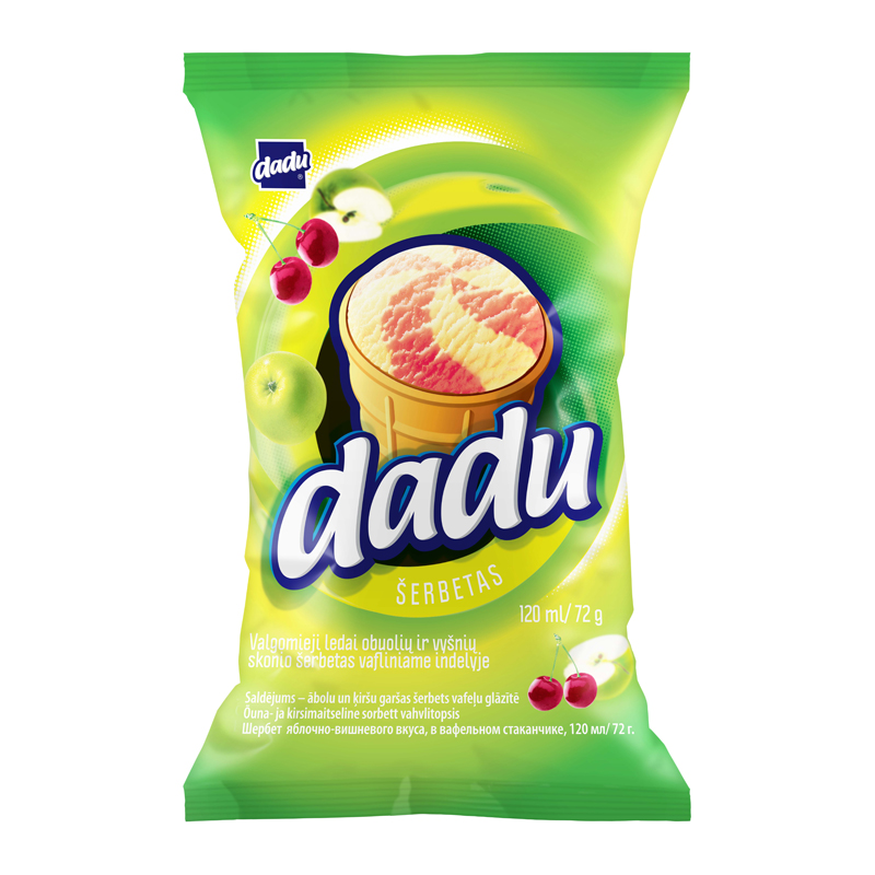 Obuolių ir vyšnių skonio šerbetas DADU (2%), 120 ml / 65 g
