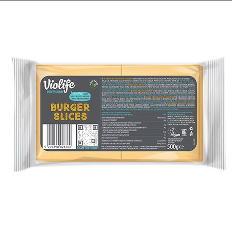 Augalinių riebalų sūrio produktas cheddar VIOLIFE, 26 riekės, 500 g