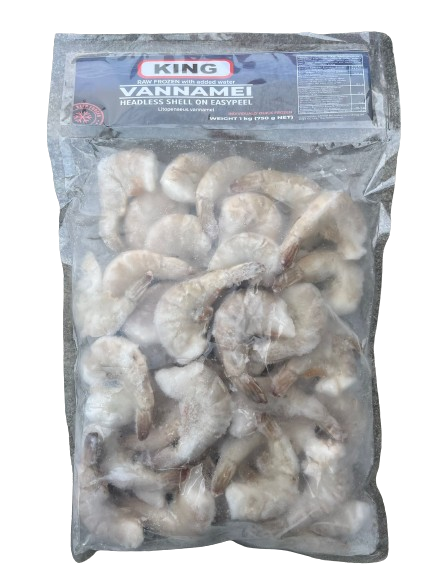 Froz.Vannamei Prawns, headless, shell on, raw,EP, 16-20,25% glaze,750g