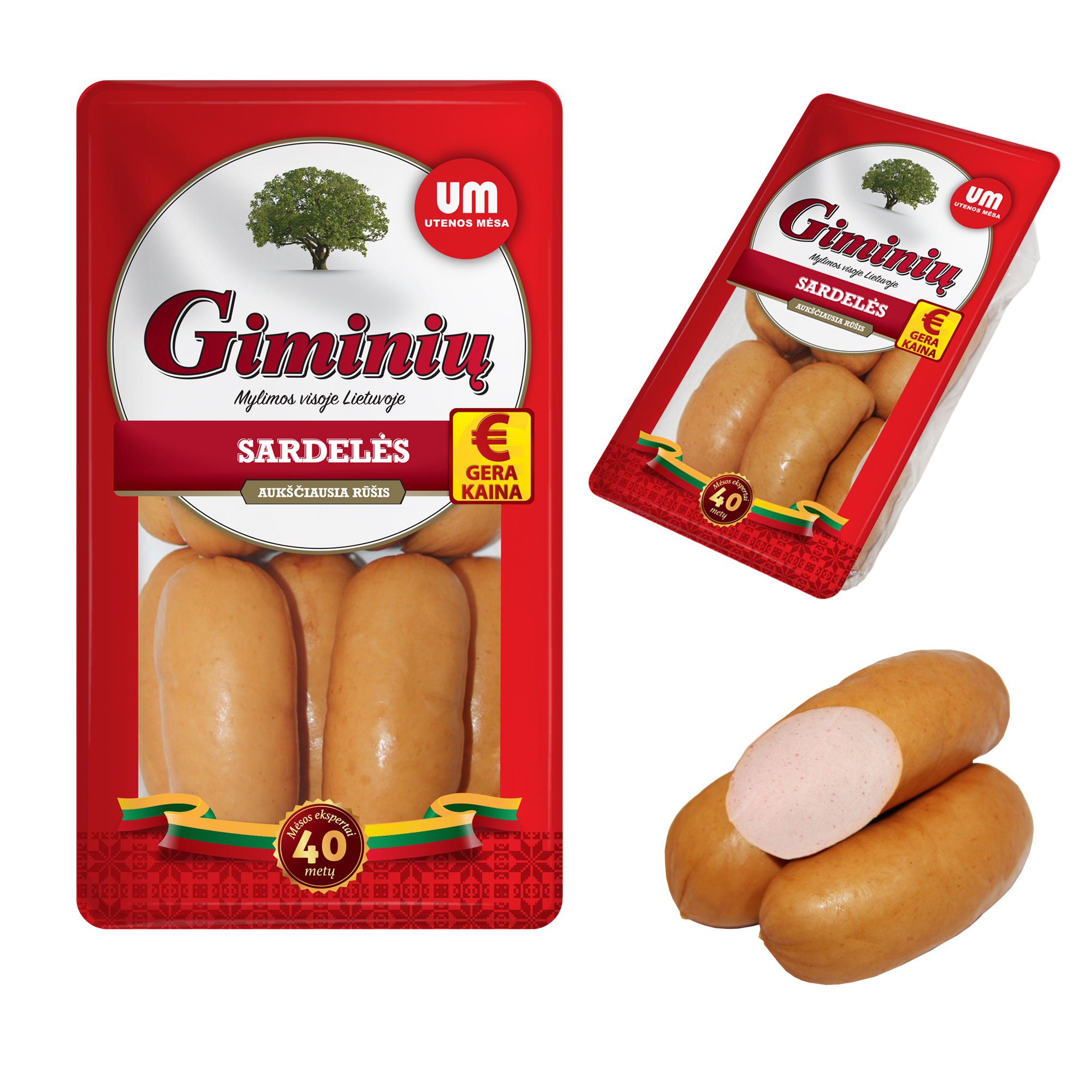 Boiled sausages GIMINIŲ, extra class, ~1 kg