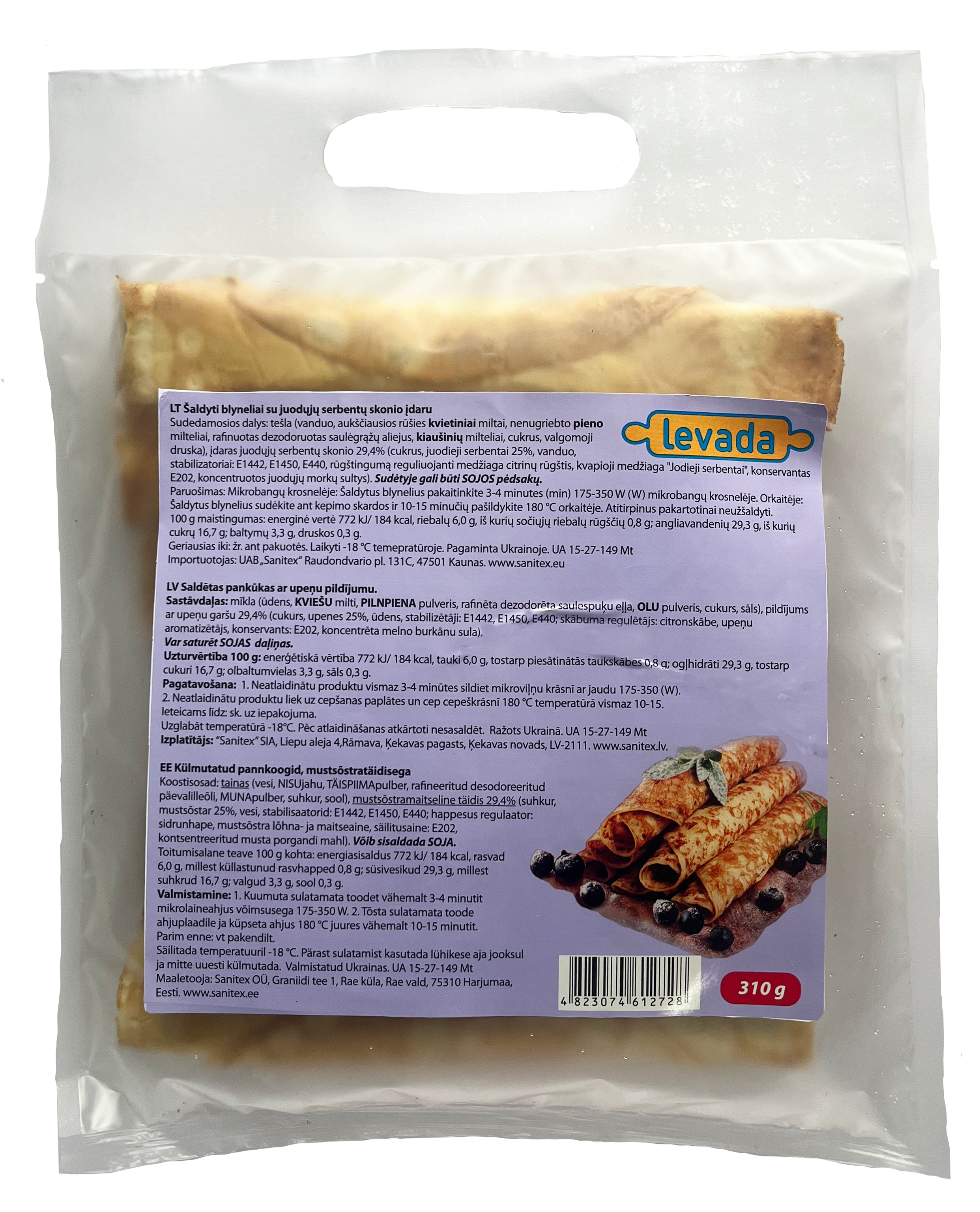Šaldyti blynai LEVADA su juodaisiais serbentais, 52g x 6 vnt