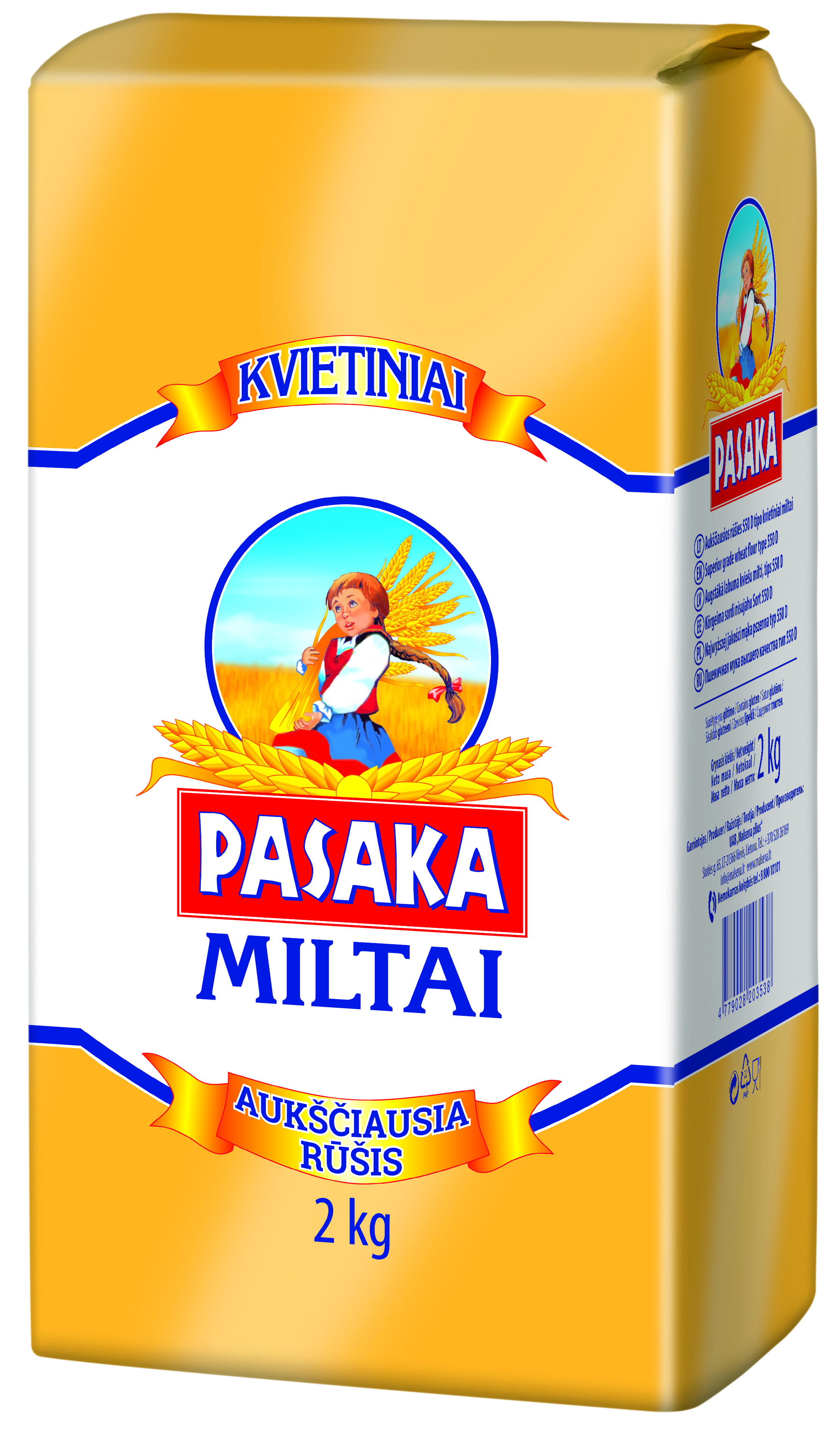 Kvietiniai miltai PASAKA, aukščiausia rūšis, 550D, 2 kg