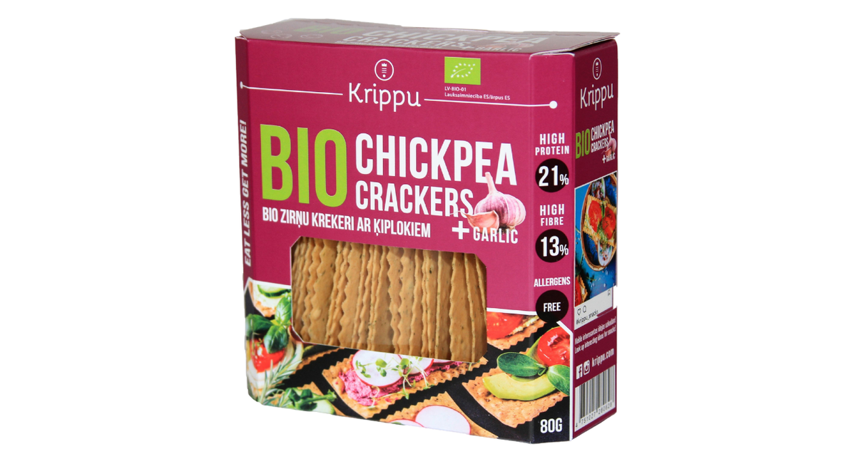 Avinžirnių krekeriai su česnakais, ekologiški