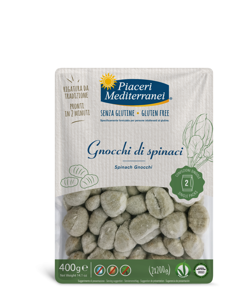 Italian potato dumplings GNOCCHI with spinach, gluten-free