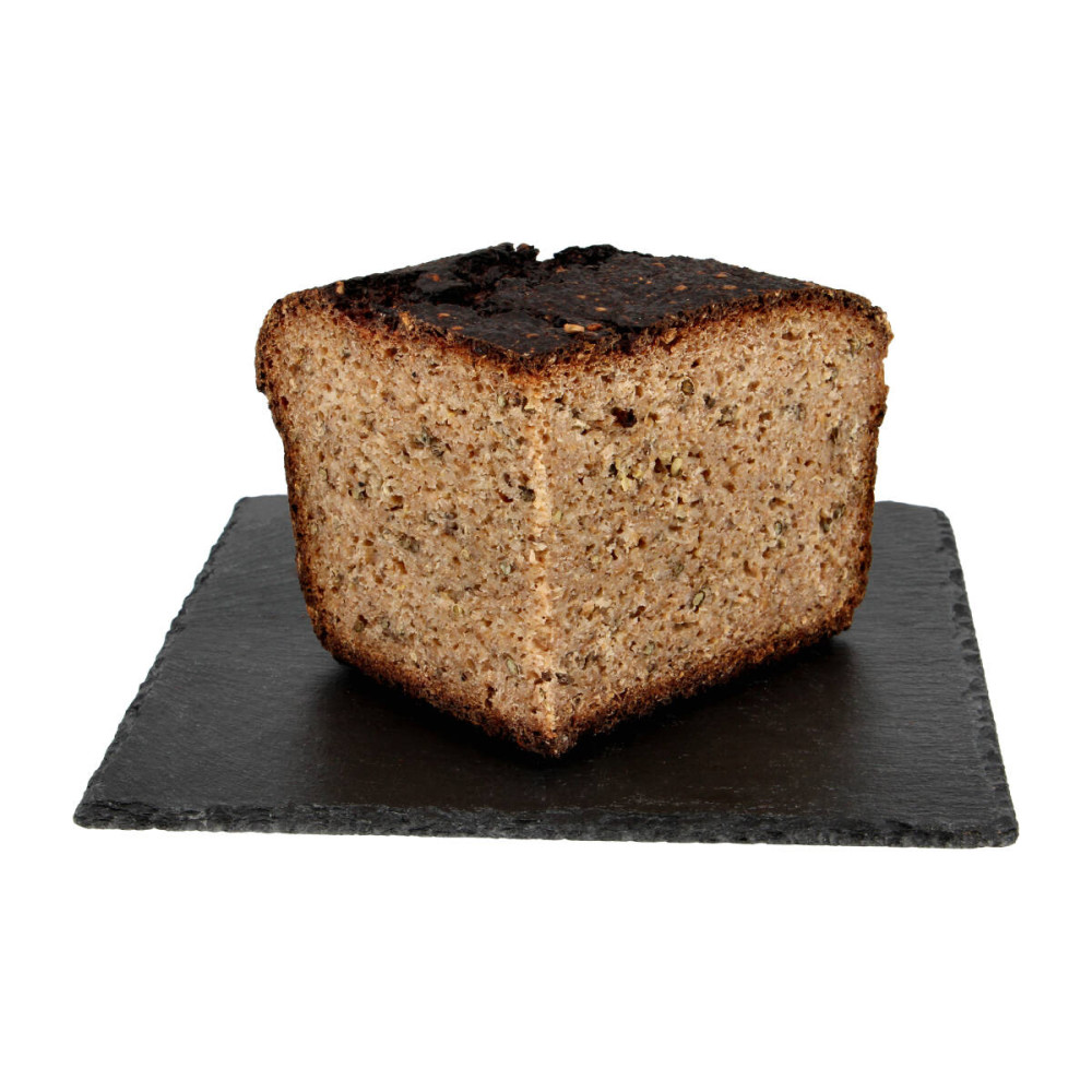 Whole grain rye bread with hemp seeds, made from coarsely ground flour