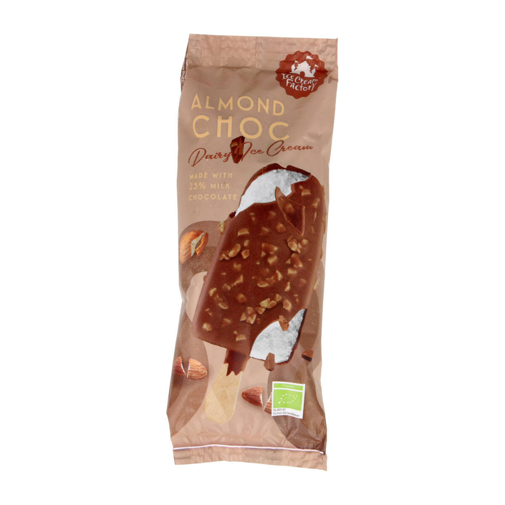 Glaistytas vanilinis plombyras ALMOND CHOC, ant pagaliuko, ekologiškas