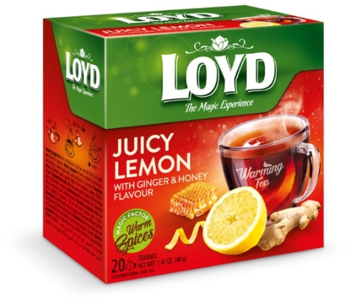 Herbal tea drink LOYD Warming, lemon ginger and honey flavor, 20 x 2g