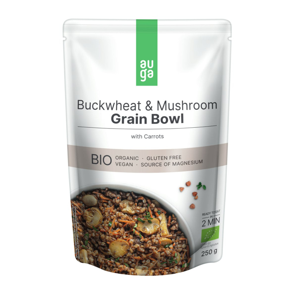 Buckwheat dish with champignons and carrots, organic