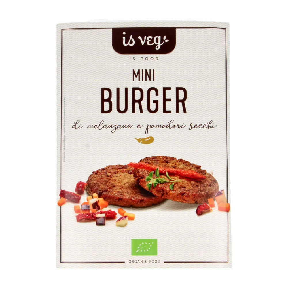 Mini burgeriai su baklažanais ir džiovintais pomidorais, ekologiški