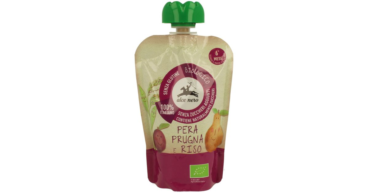 Organic pear, plum, and rice puree