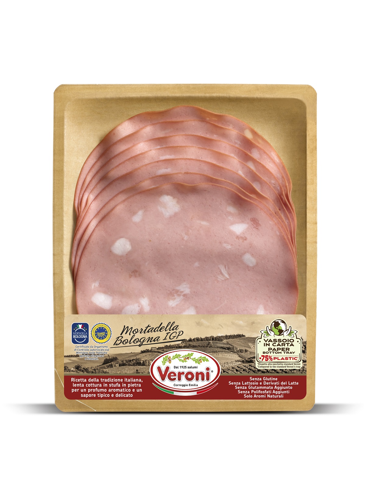 Sliced italian sausagage MORTADELLA Bologna P.G.I, 110 g