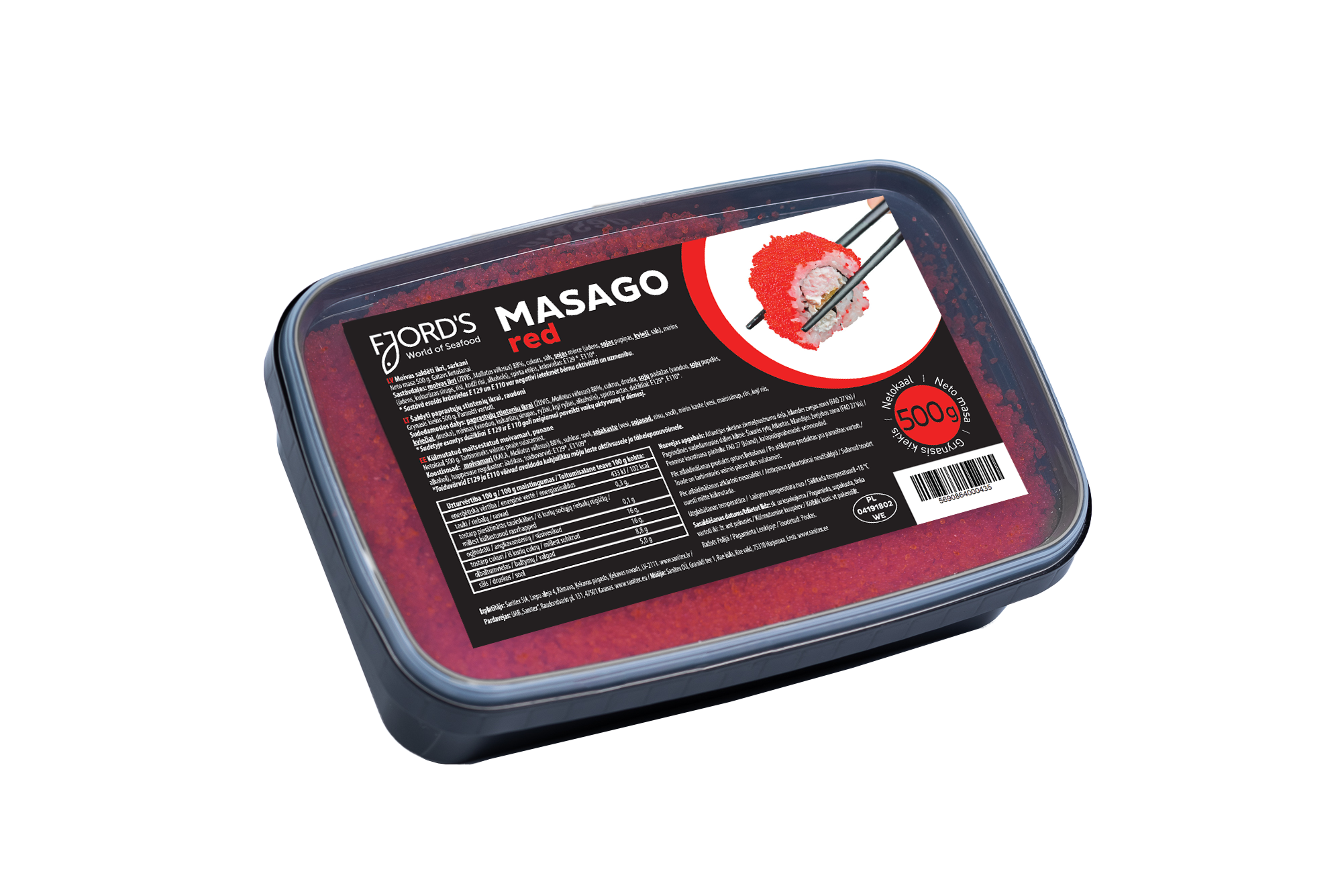 Frozen masago caviar FJORDS, red, 500 g