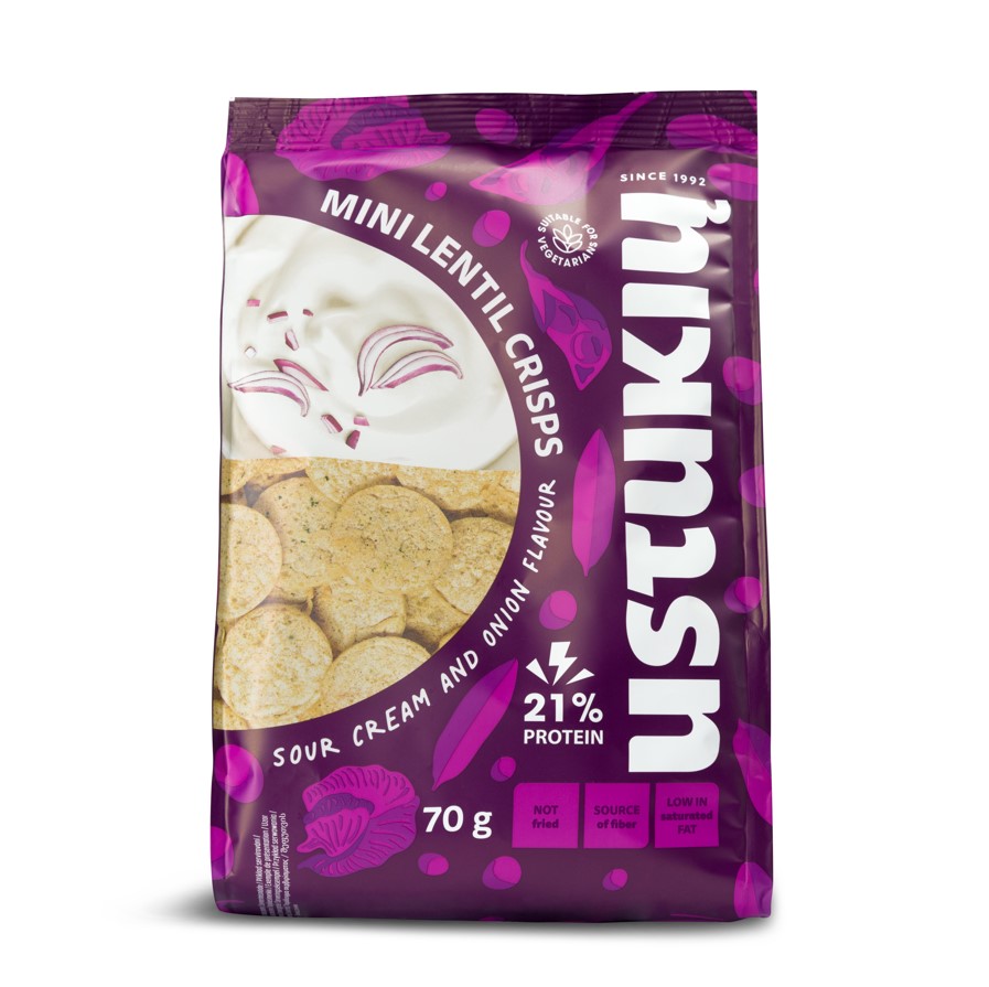 Mini lentil crisps USTUKIU MALUNAS, sour cream and onion flavor, 70 g