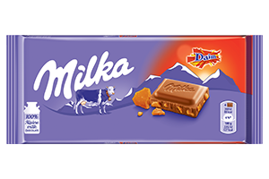 Pieninis šokoladas MILKA DAIM su migdolų ir karamelės gabaliukais, 100 g