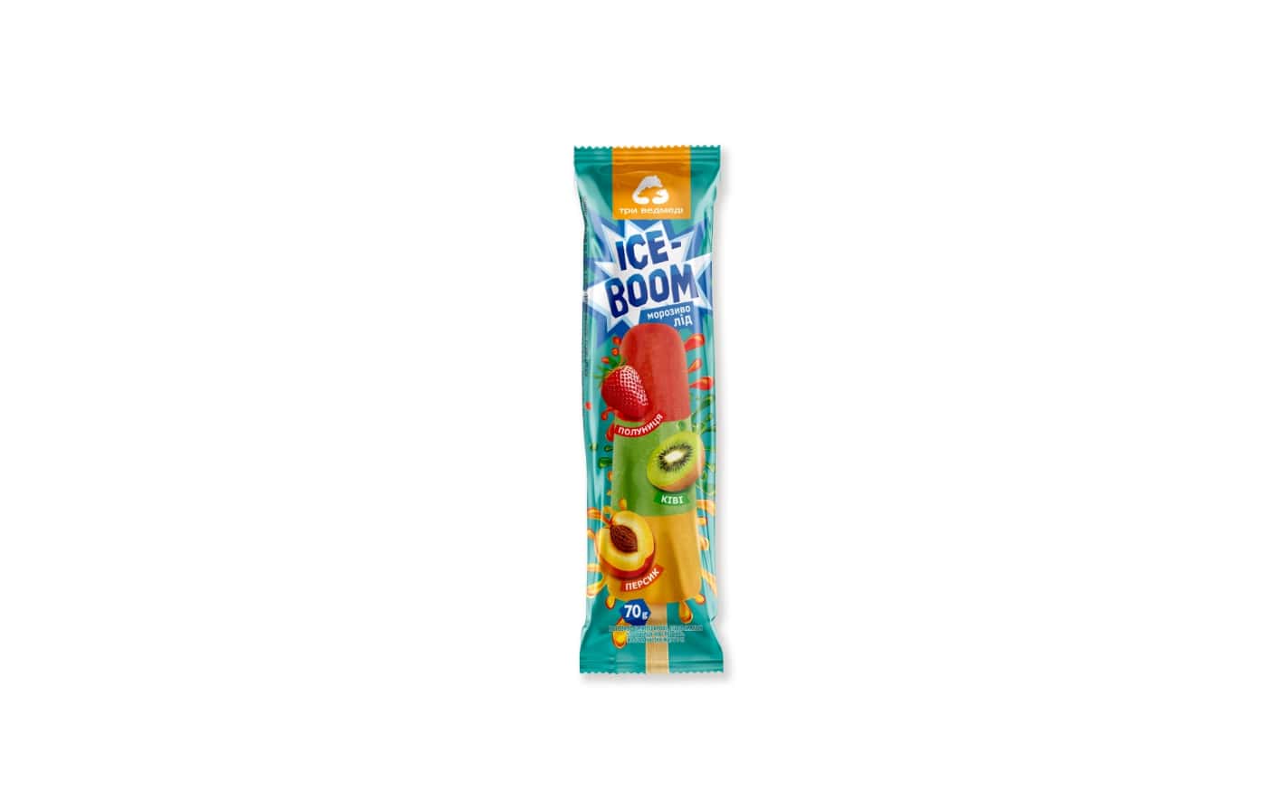 Ice cream "THREE BEARS" "Ice-boom" "Strawberry-kiwi-peach" multilayer,