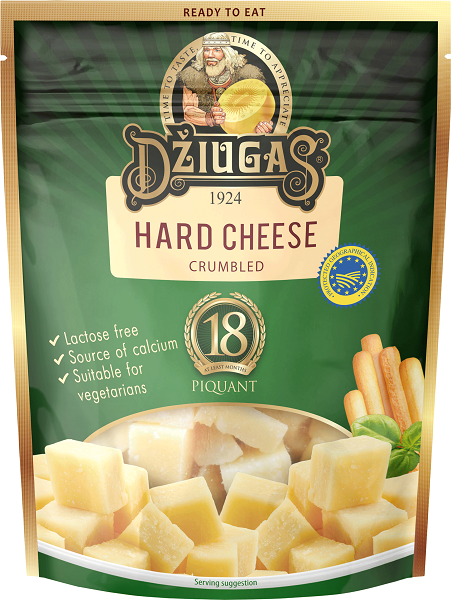 Cheese DZIUGAS Piquant, crumbled, 40% RSM, 18 months, lactose free, 100 g