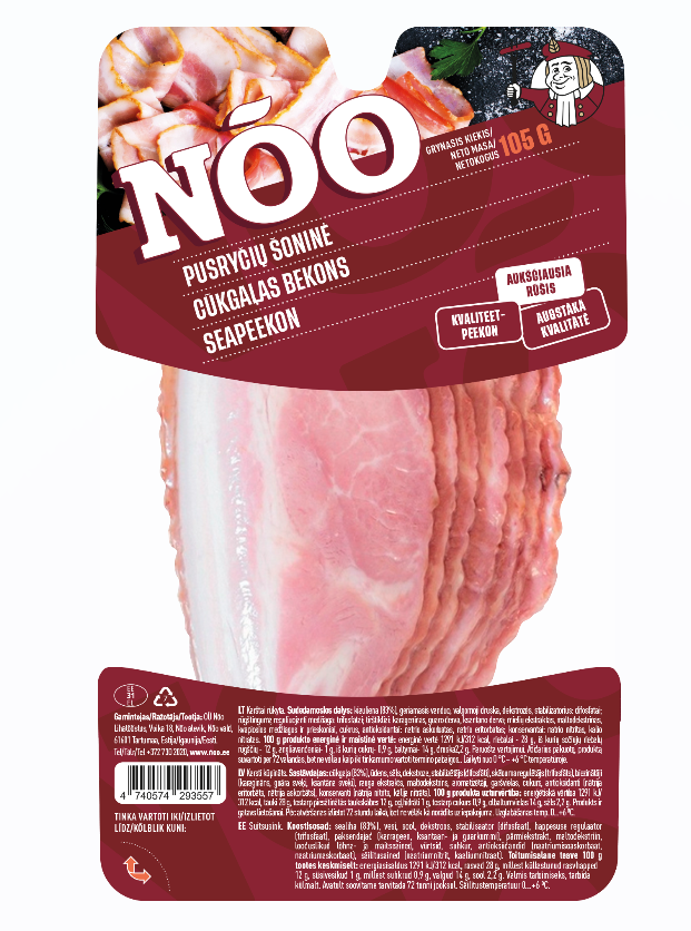 Hot smoked bacon Pusryciu, sliced, 105 g