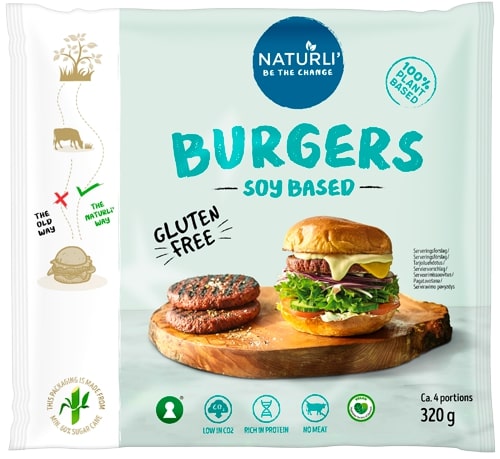 Šaldyti veganiški paplotėliai mėsainiams NATURLI, sojų pagrindo, 320g, 4x80g