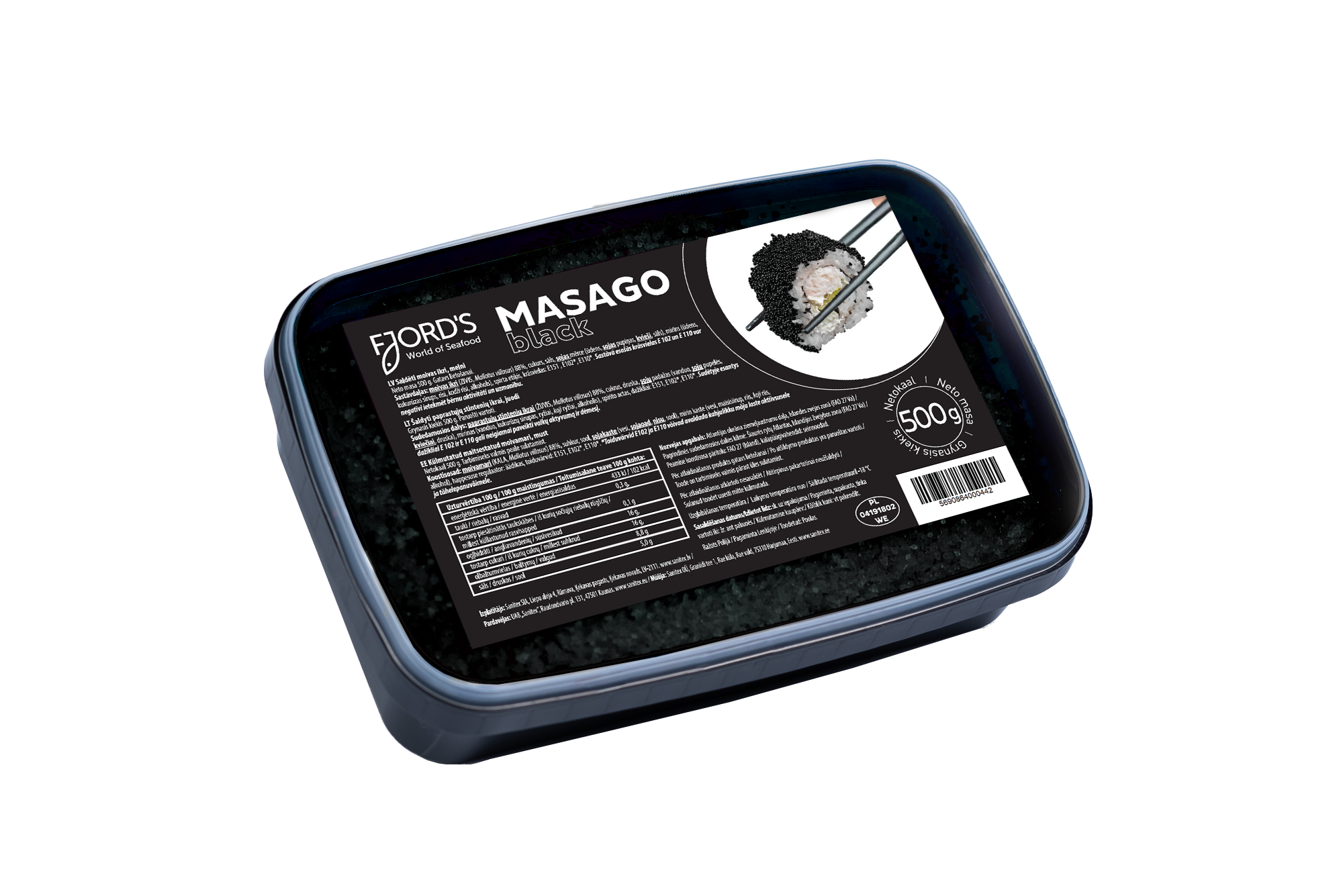 Frozen masago caviar FJORDS, black, 500 g