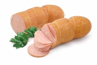 Boiled sausage Krekenavos with lard in a vacuum, sawn half, ~1,24 kg