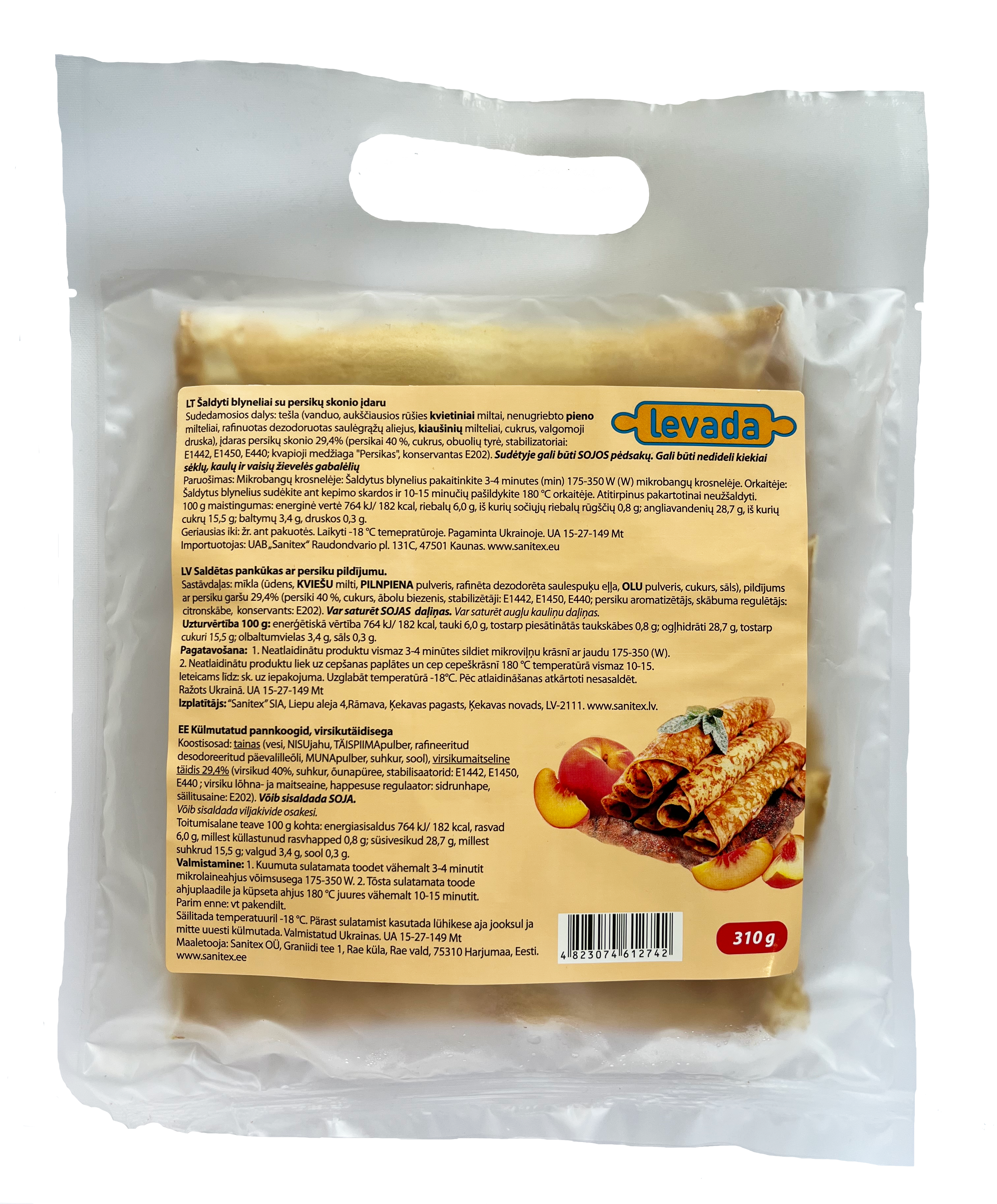 Šaldyti blynai LEVADA su persikais 52g x 6 vnt