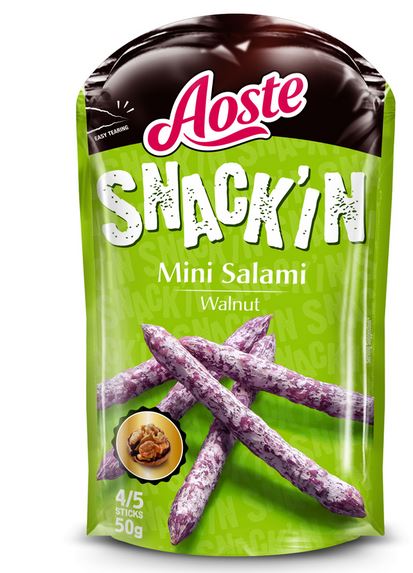 Dried pork sausages AOSTE SNACK'IN Walnut Sticks, 50g