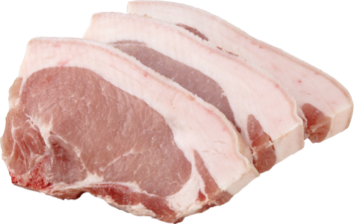 Frozen pork loin, with bone, with skin, without the spine, sliced, vac