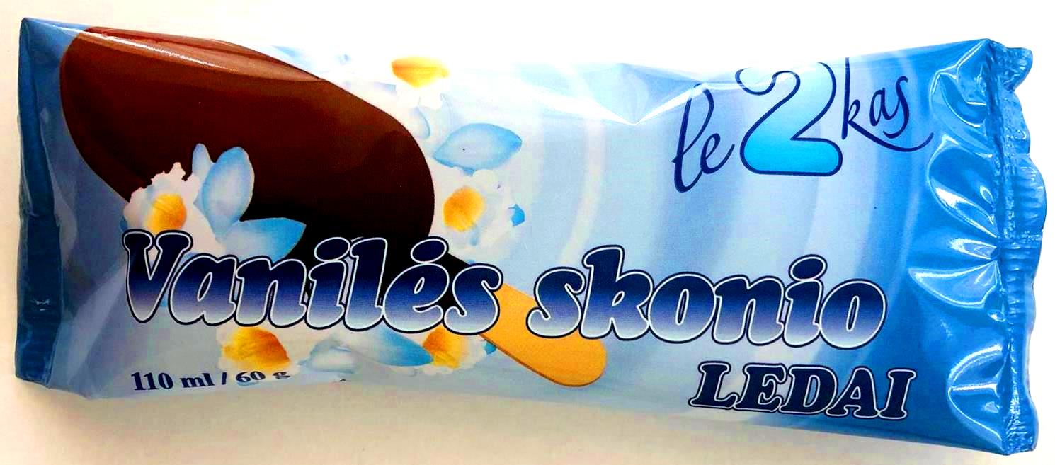 Vanilės skonio ledai LE2KAS, ant pagaliuko, 110 ml