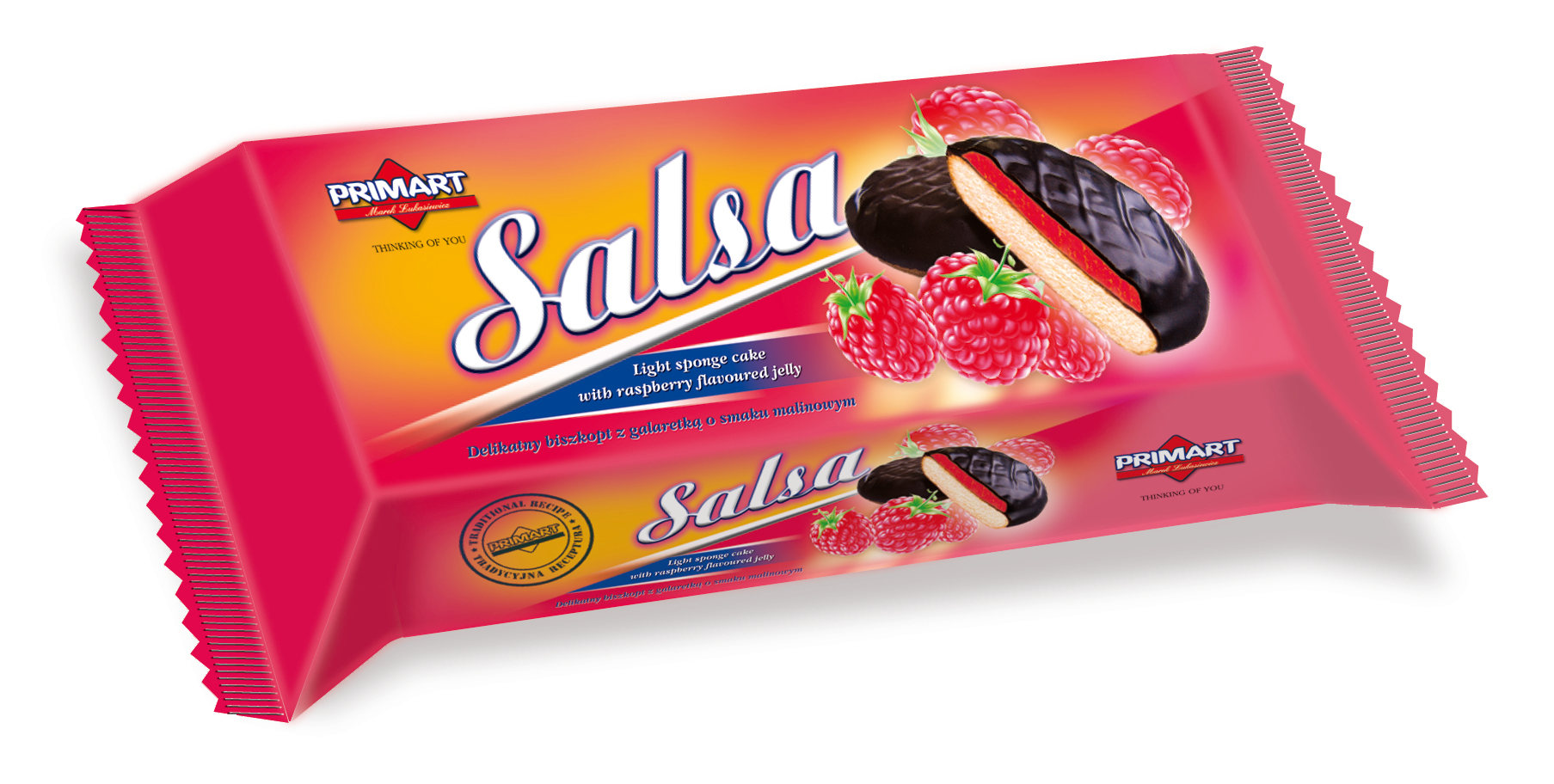 Biscuits PRIMART Salsa, glazed, with raspberry filling, 130 g