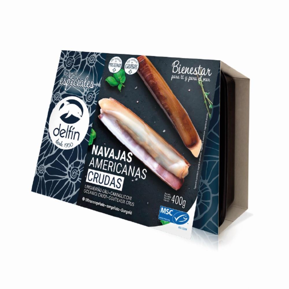 Raw Deep frozen (IQF) razor clams MSC -DELFIN- 12x400 G