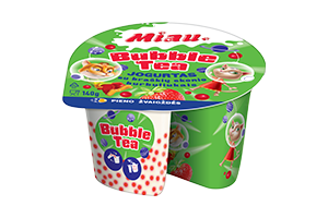 Jogurtas su braškių, juodosios arbatos skonio burbuliukais MIAU 3% 140g