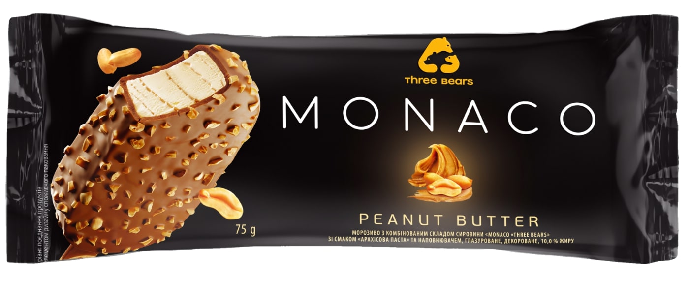 Ice cream «MONACO «THREE BEARS» TM "Peanut butter" glazed stick 75g/28