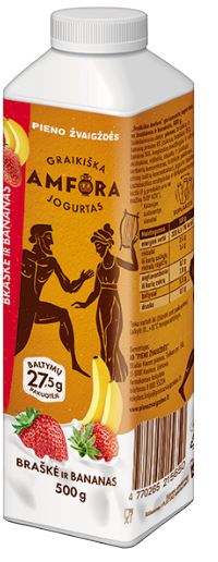 Drinking yogurt GREEK AMFORA, 2.4%, with strawberries and bananas, 500