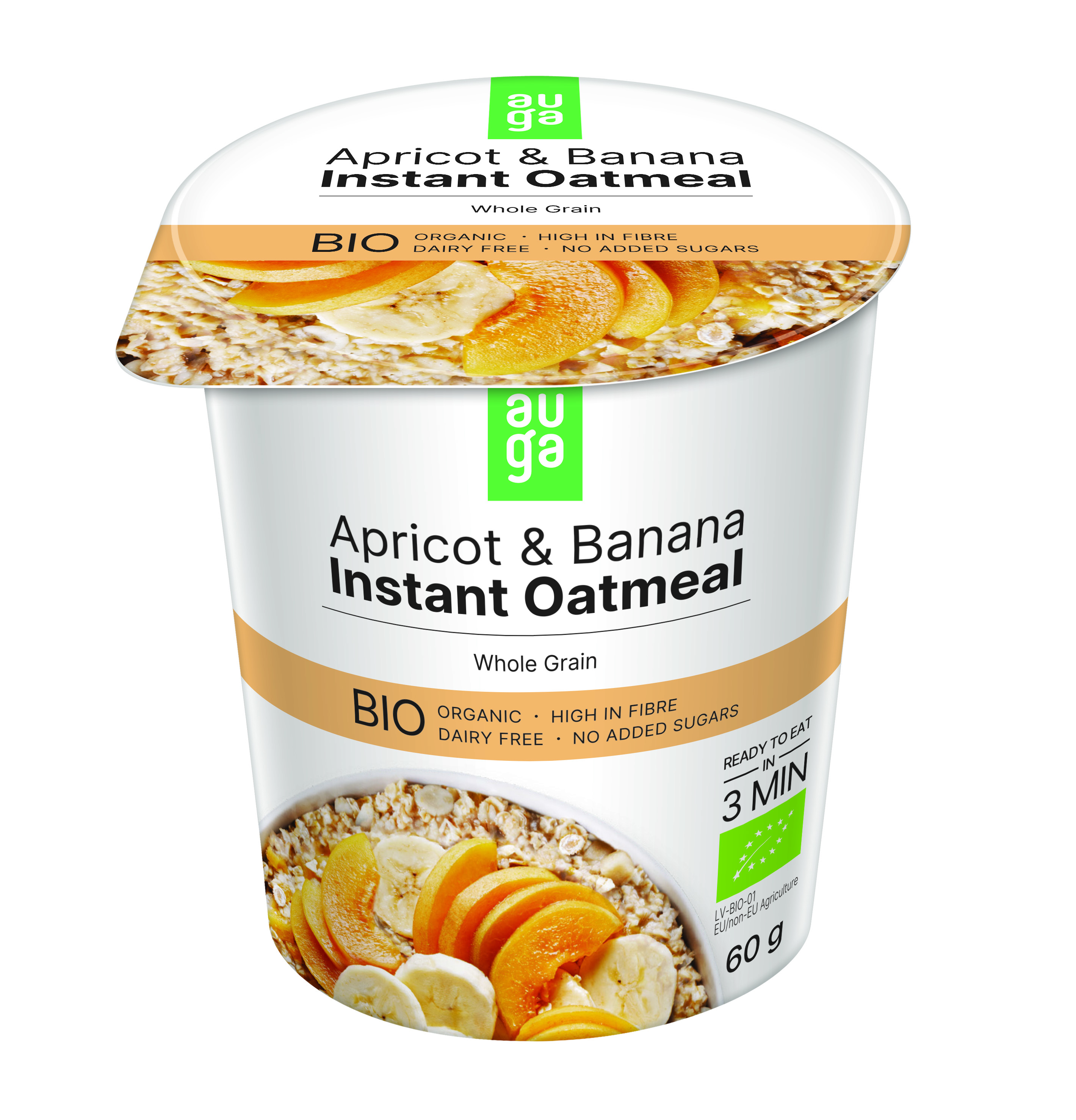 Oat flakes AUGA EKO, wh. grain, with apric. and ban., 60 g, LT-EKO-001