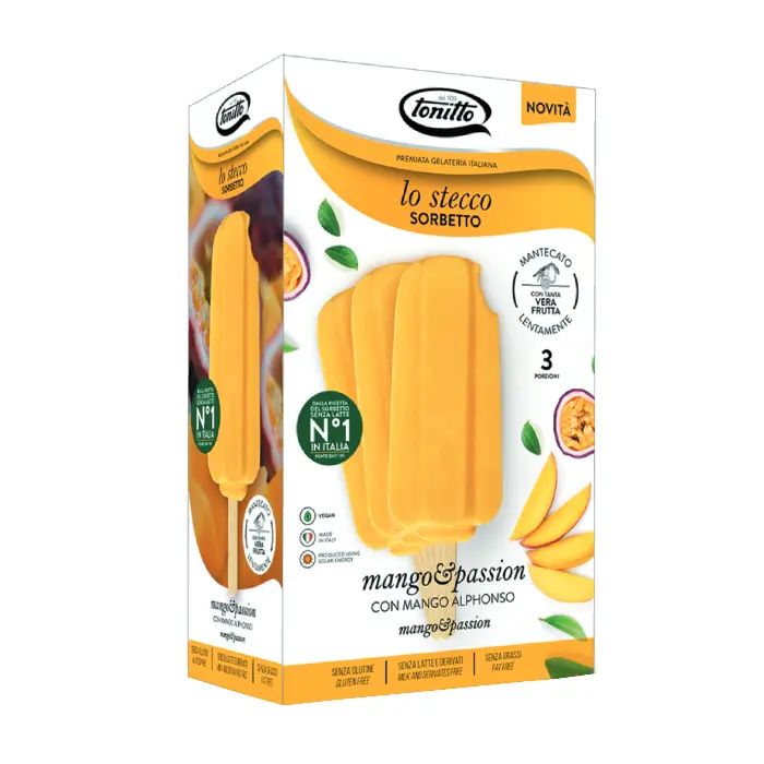 Mangų-pasiflorų sorbetas porcijomis