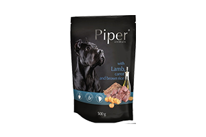 Šunų pašaras su ėriena, morkomis, rudaisiais ryžiais PIPER, 500 g