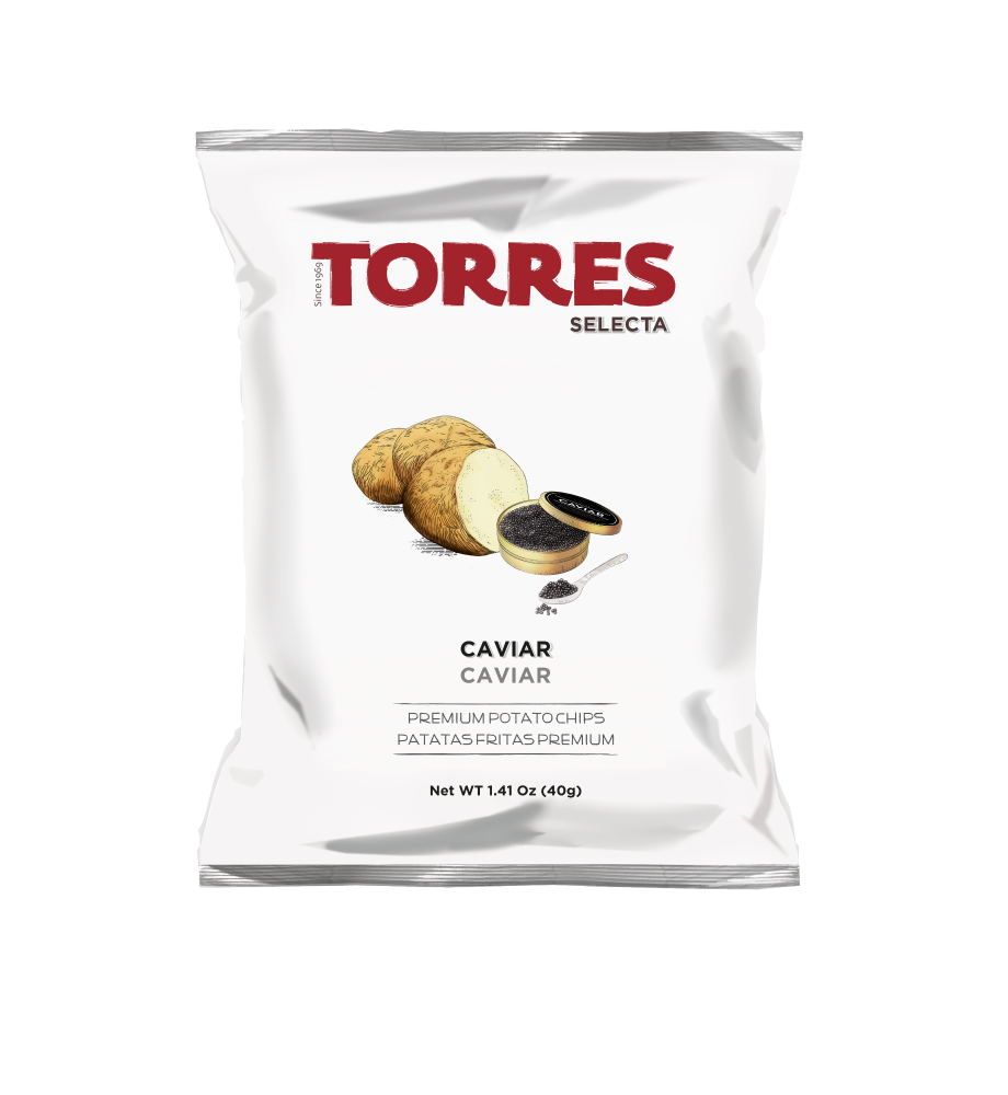 Potato chips with black caviar