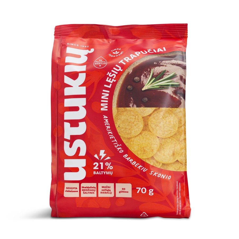 Mini lentil crisps USTUKI? MALUNAS, barbecue flavor, 70 g