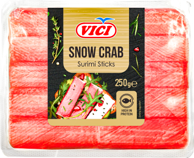 Atšaldytos, snieginių krabų skonio lazdelės  VIČI  PREMIUM iš surimio 250g